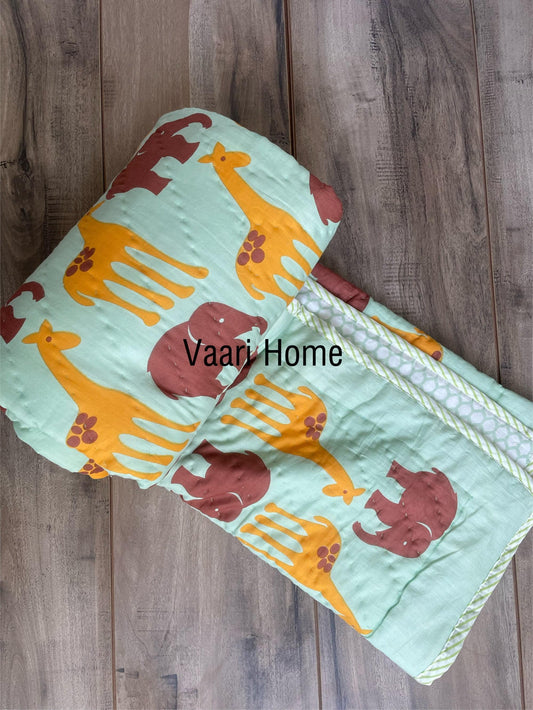 Animal print mulmul baby quilt