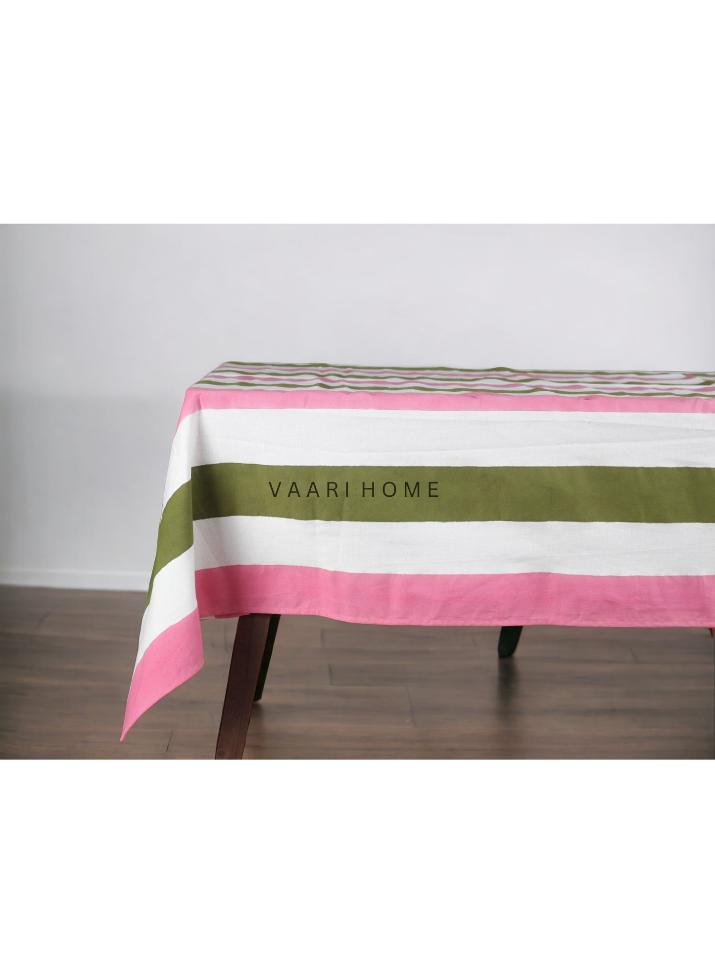 Green & Pink Stripe Block Print Table Cover (100TC)