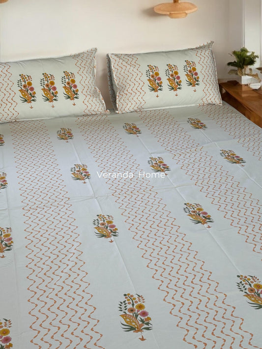 Blooming Garden Block Print Bedsheet