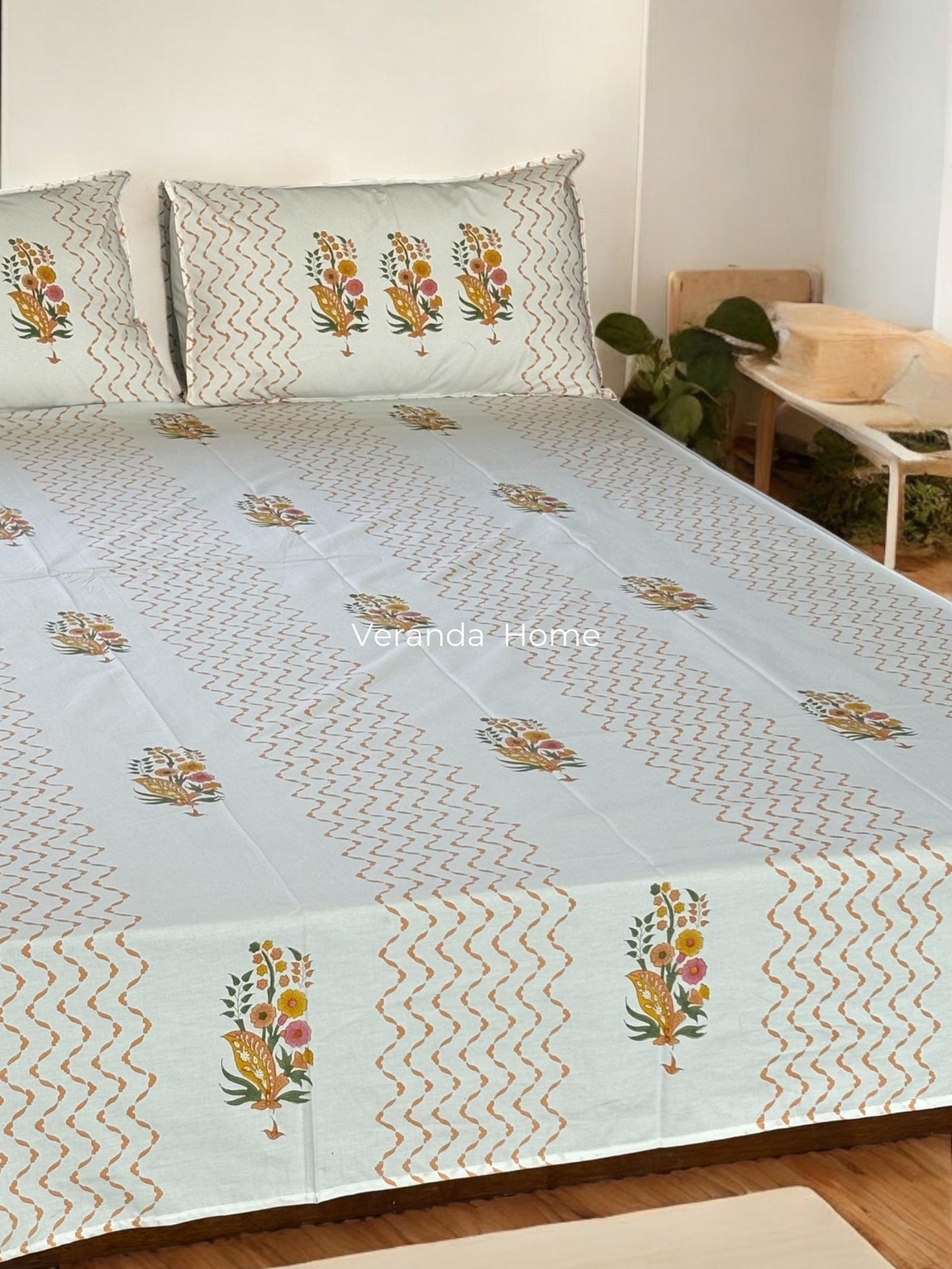 Blooming Garden Block Print Bedsheet