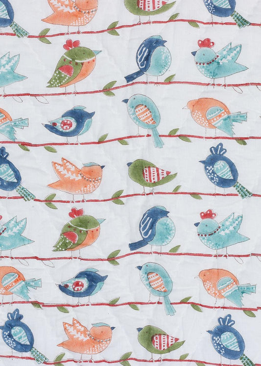 Bird print mulmul baby quilt