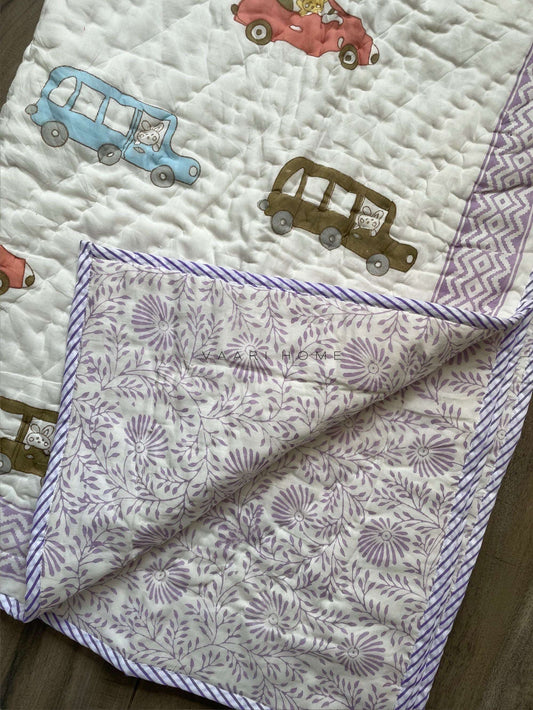 Car print mulmul baby quilt