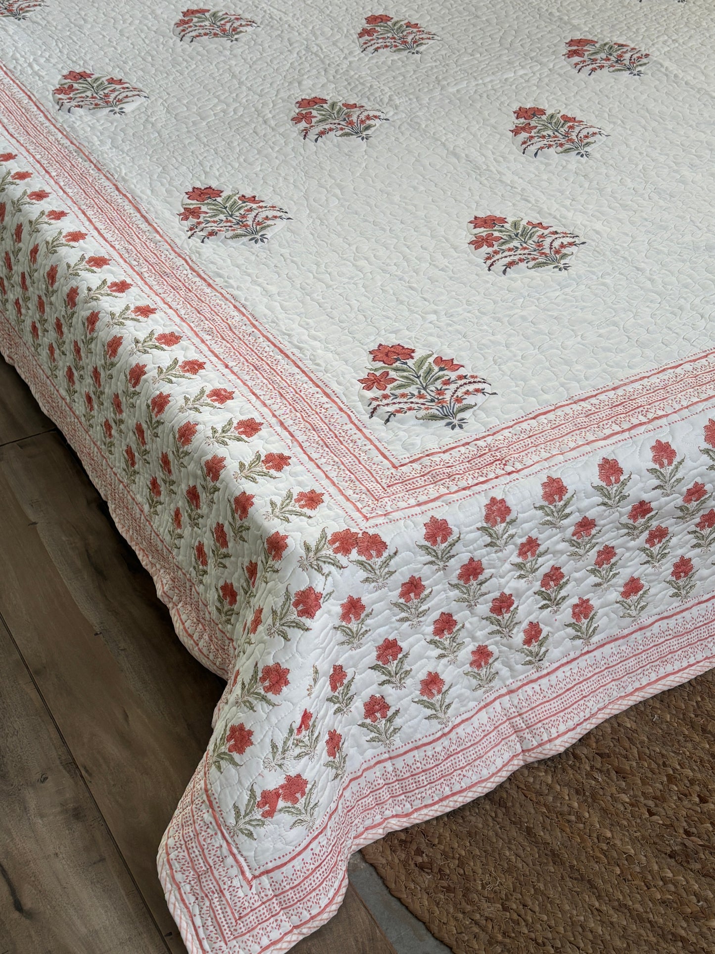 Orange Cotton Quilted Bedcover