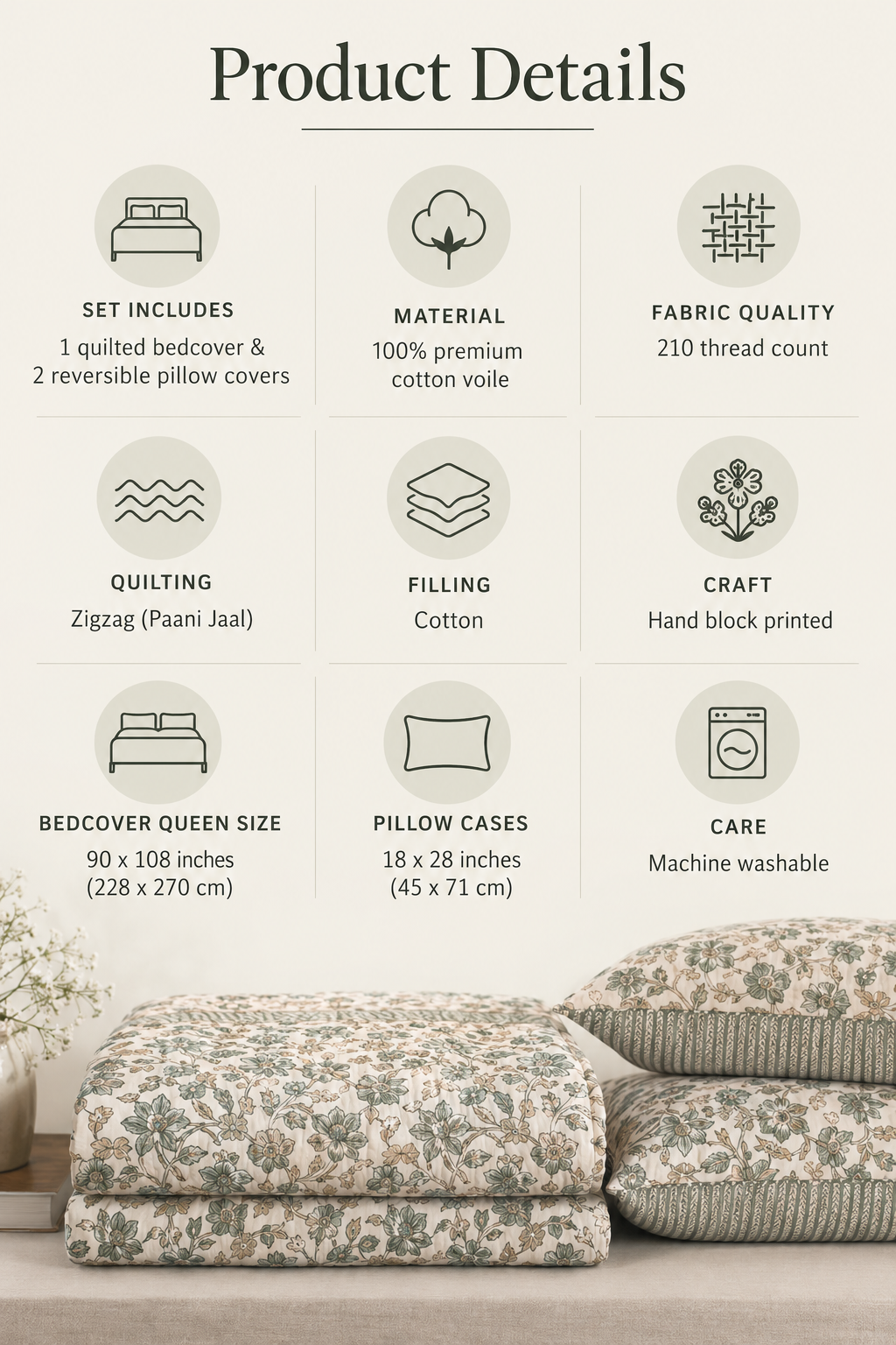 Neel Panchhi Reversible Block Print Bedcover