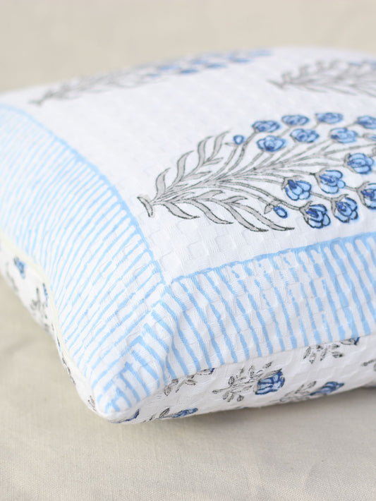 Blue Bud Waffle Cushion Cover