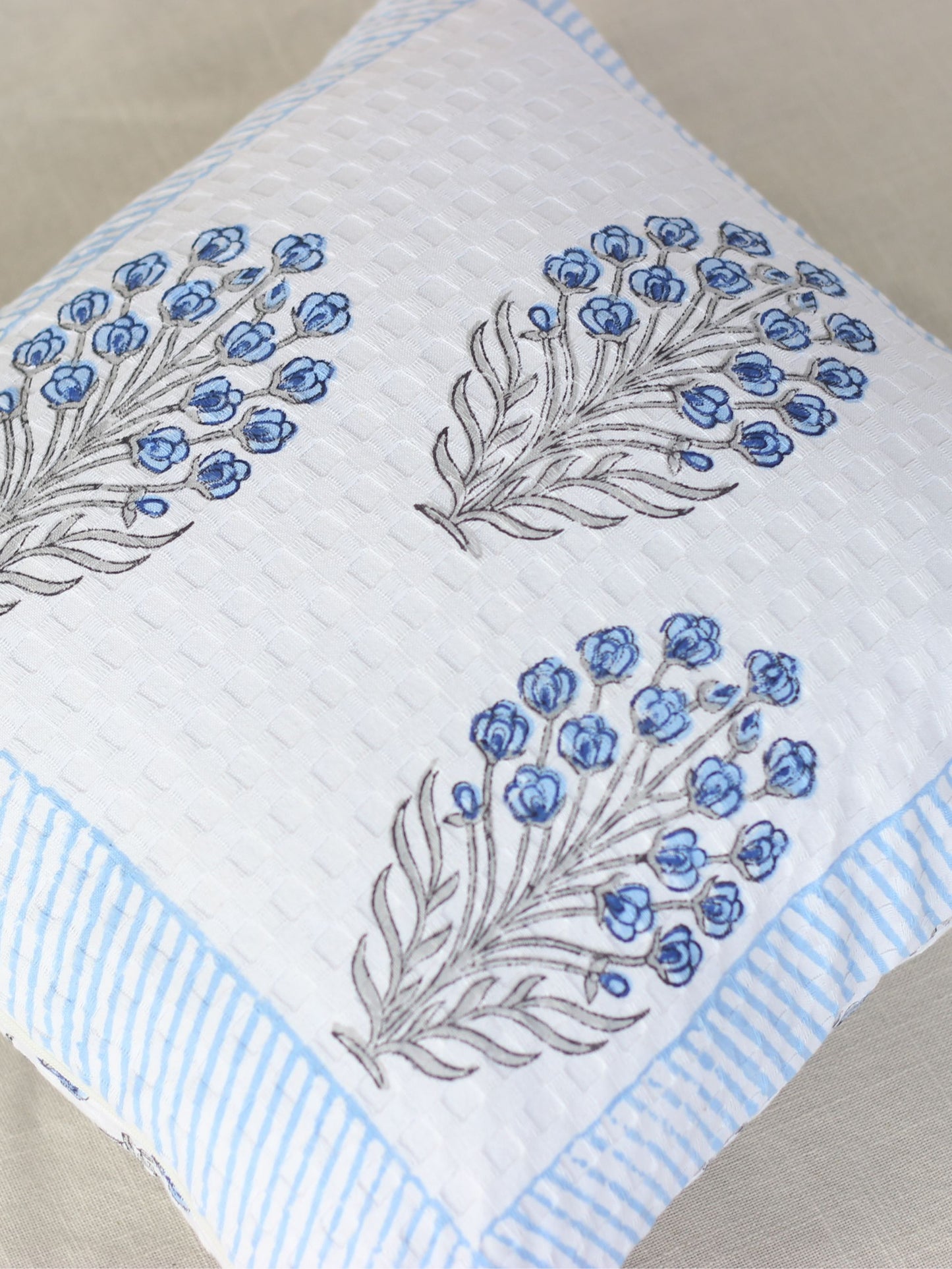 Blue Bud Waffle Cushion Cover