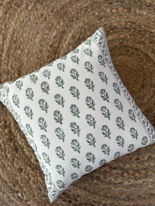 Sage Bloom Canvas Cushion Cover