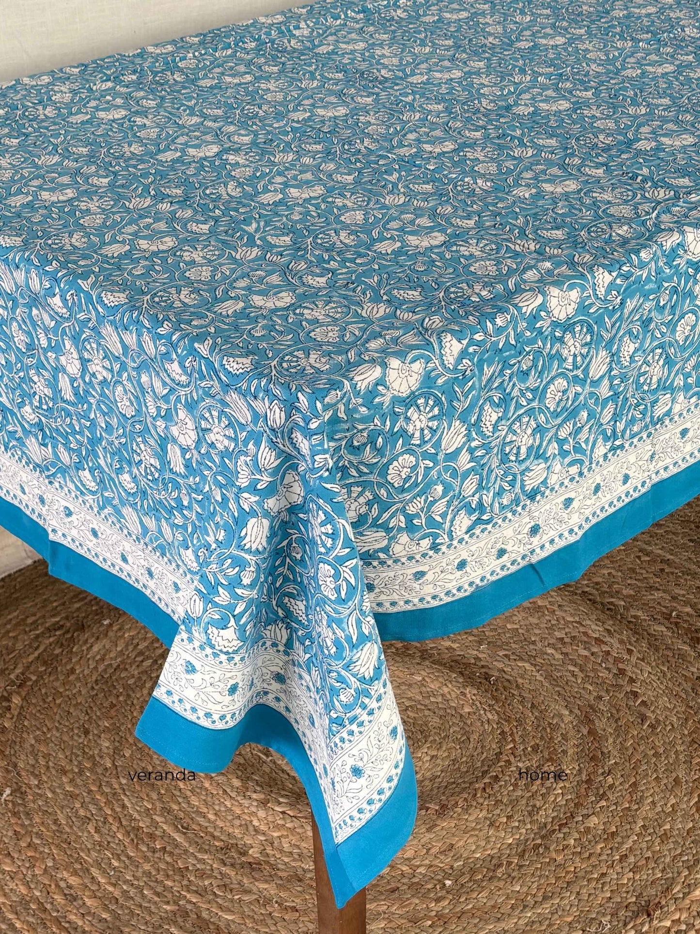 Ocean Bloom Block Print Tablecloth
