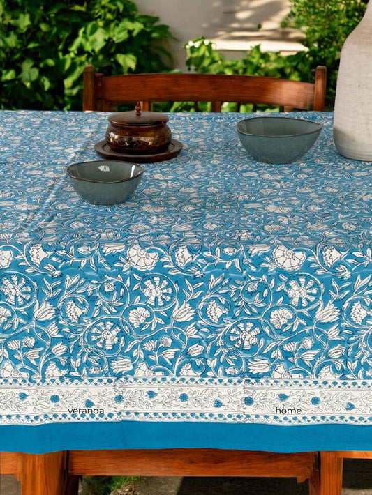 Ocean Bloom Block Print Tablecloth