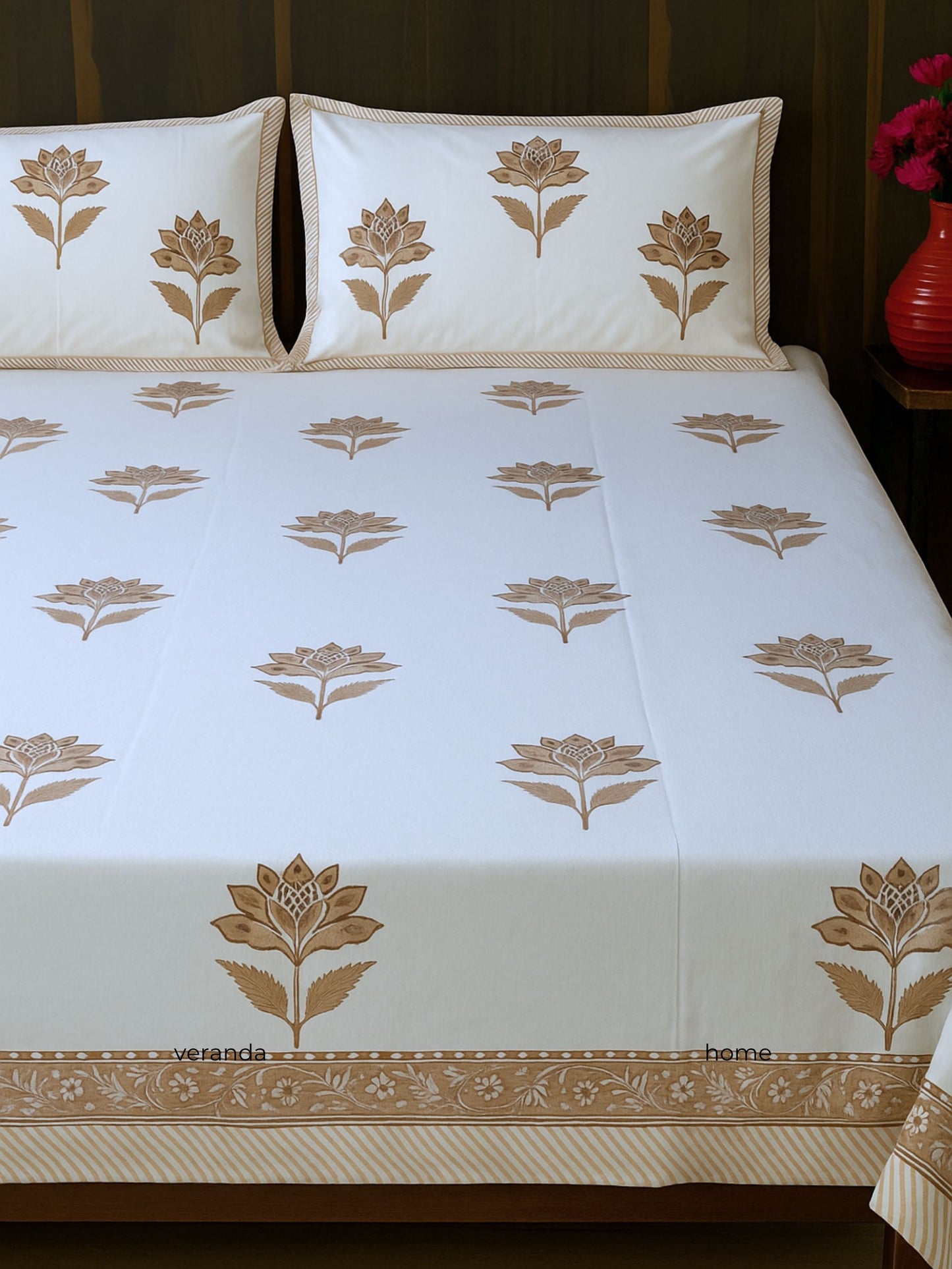 Desert Lotus Block Print Bedsheet