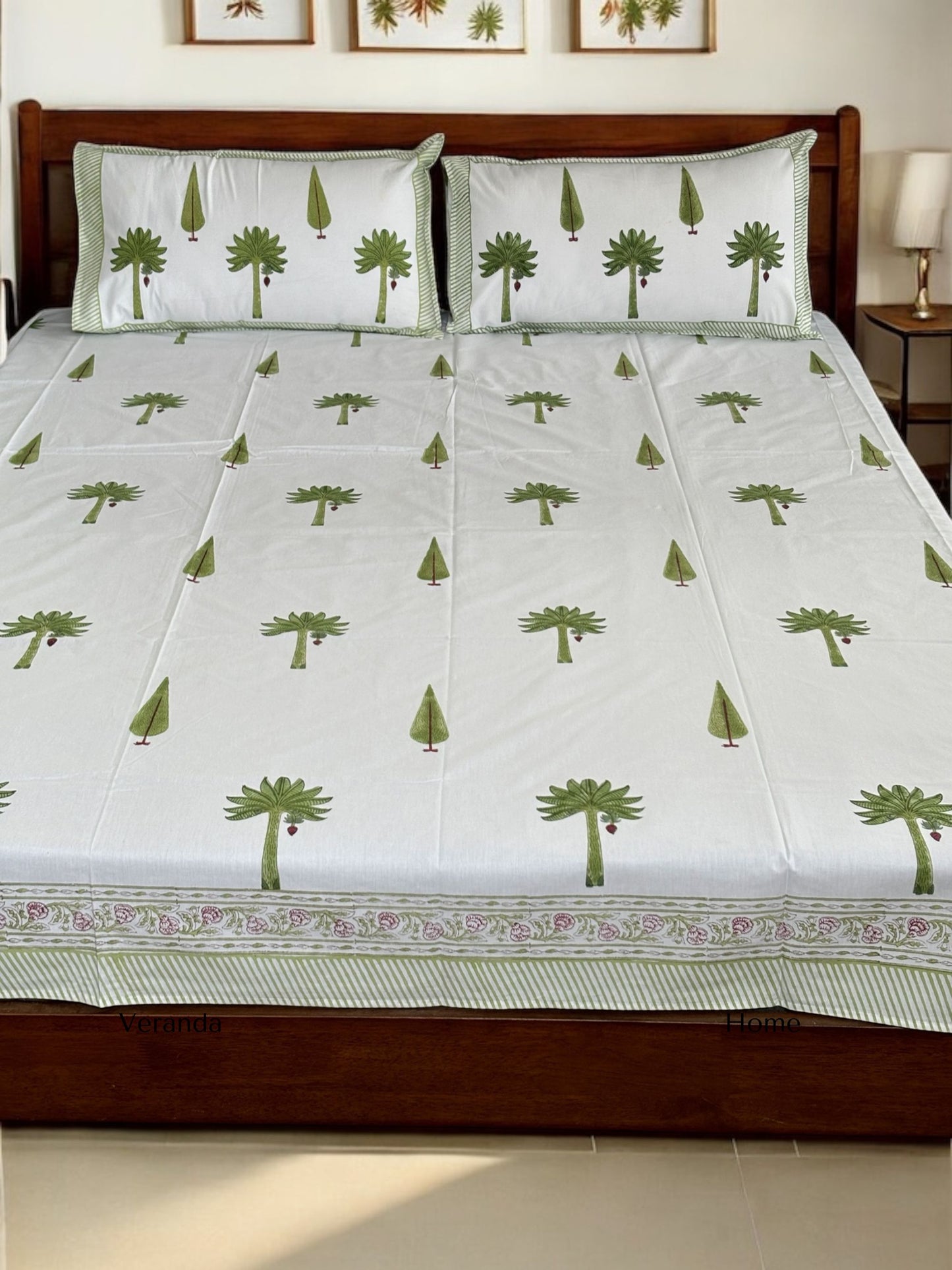 Palm Bloom Block Print Bedsheet