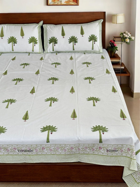 Palm Bloom Block Print Bedsheet