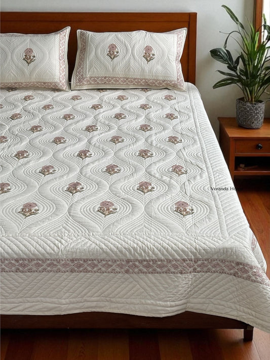 Peach Whispers Cotton Quilted Bedcover