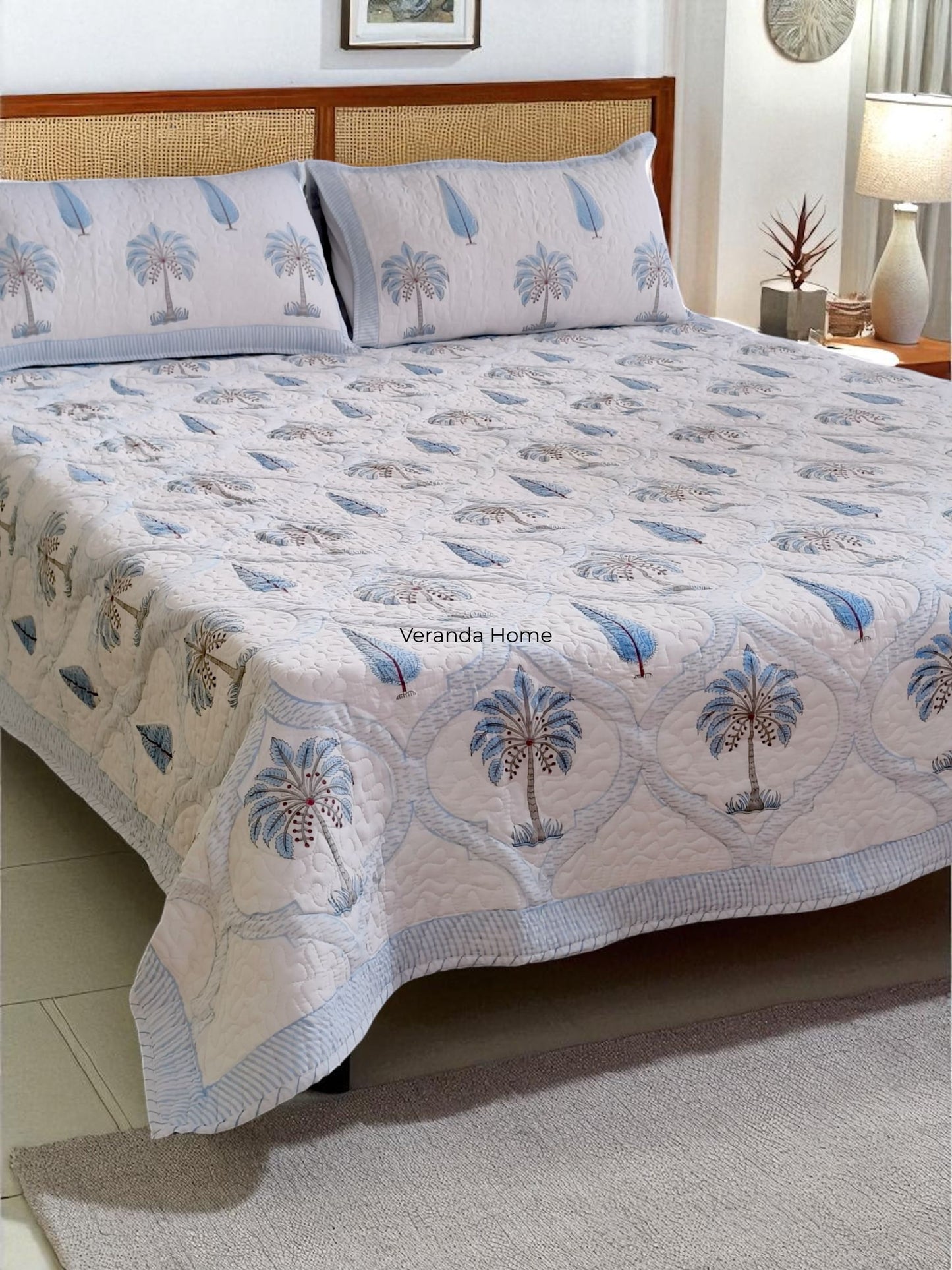 Palm quilted bedcover