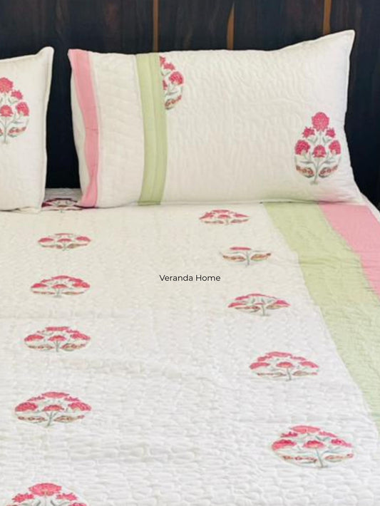 "Gulab Bageecha Patti Embroidery Quilted Bedcover