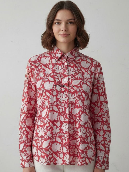 Gulnaar Red Floral Shirt