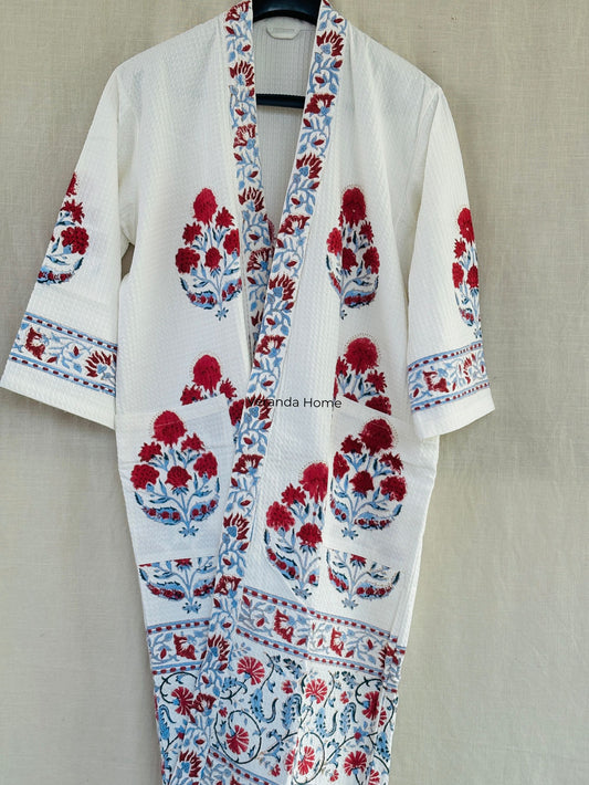 Palm Floral Block Print waffle Bathrobe