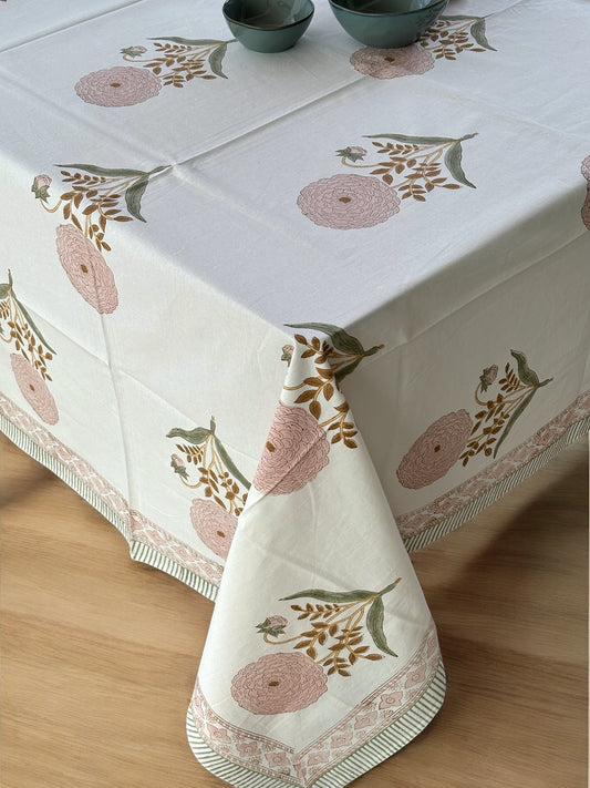 Pink Cotton Block Print Tablecloth