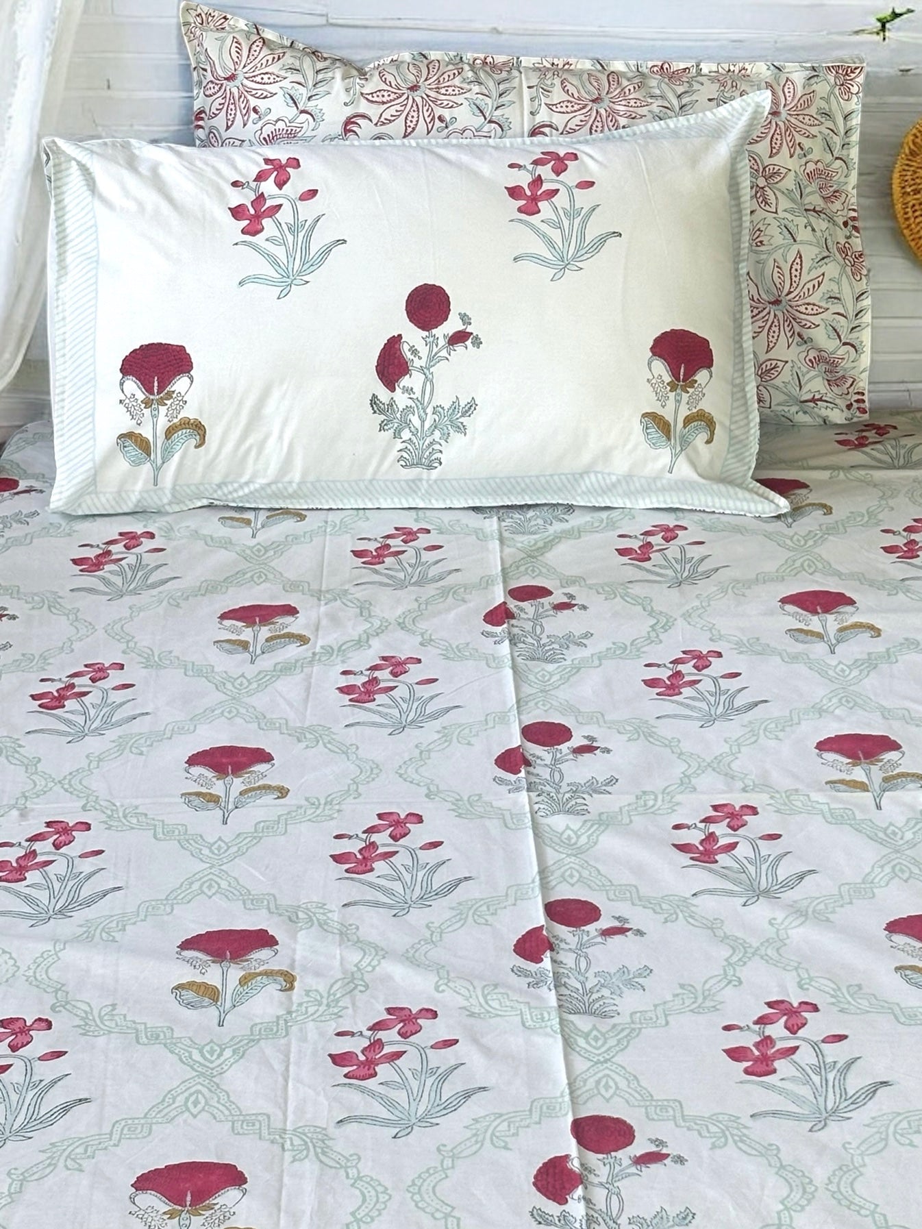 Tulip Garden Block Print Bedsheet