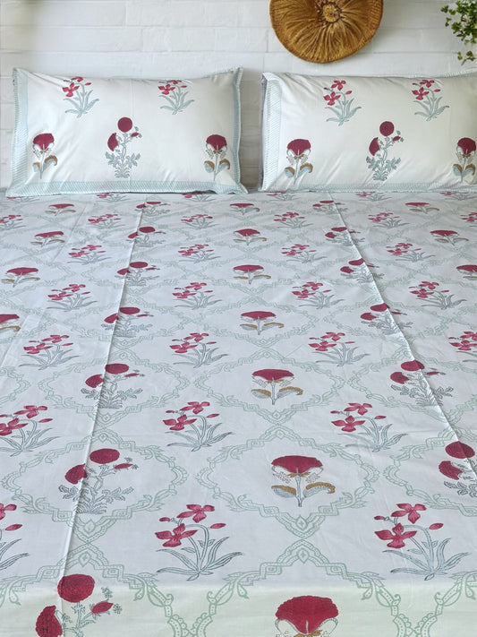 Tulip Garden Block Print Bedsheet