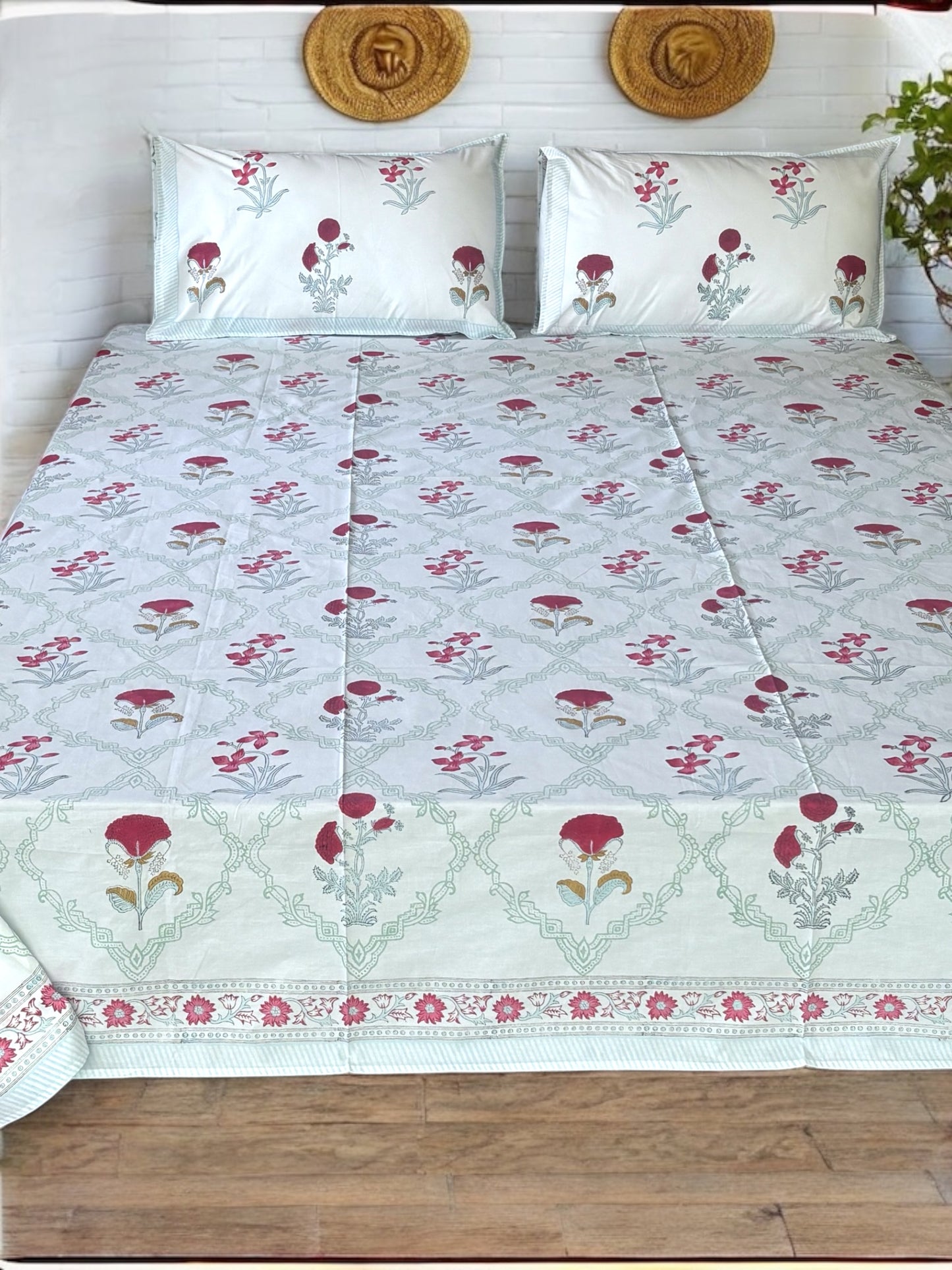 Tulip Garden Block Print Bedsheet