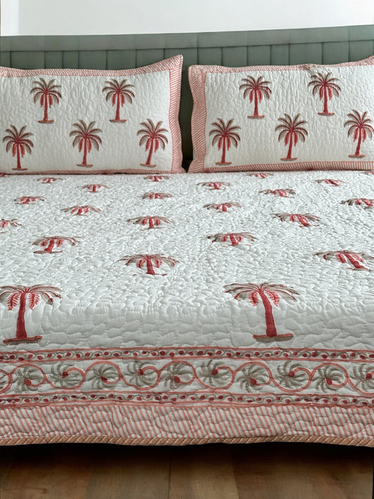 Palm Sunset Cotton Quilted Bedcover