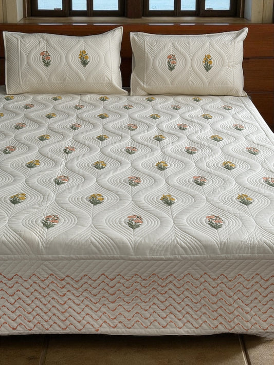 Golden Haveli Cotton Quilted Bedcover