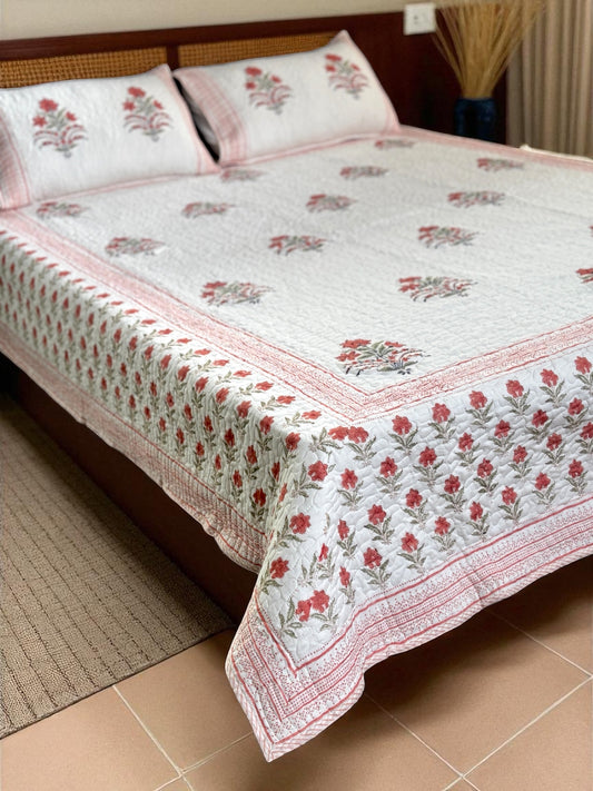Orange Cotton Quilted Bedcover