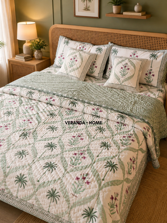 Sage Palm & Trellis Bloom Bedding Set