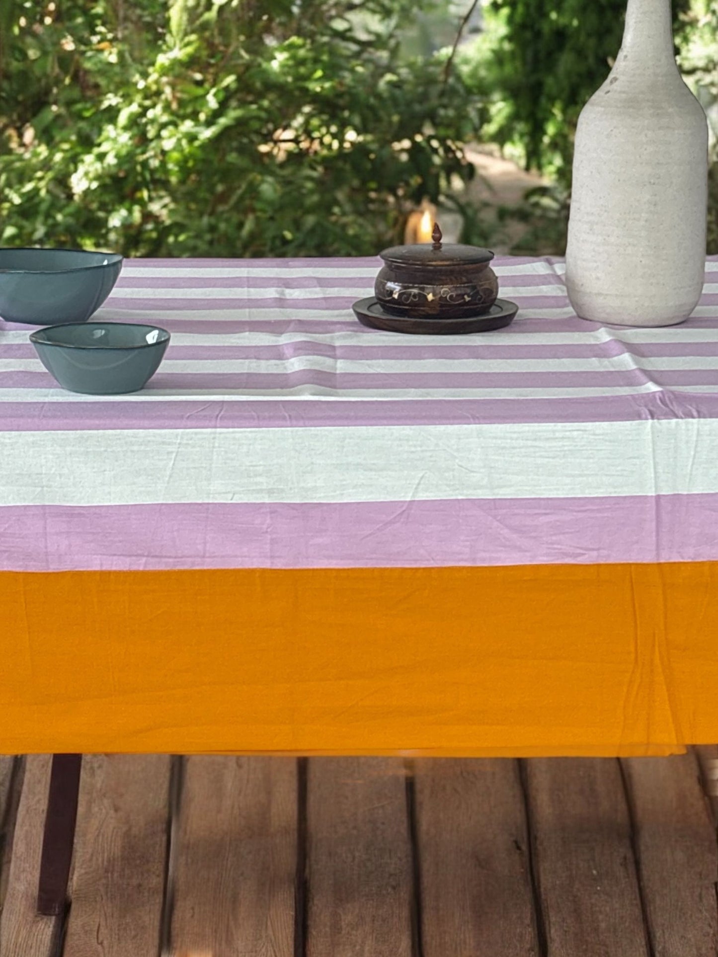 Striped Rectangular Tablecloth Peach & White Dining Table Cover for Home Decor