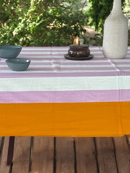 Striped Rectangular Tablecloth Peach & White Dining Table Cover for Home Decor