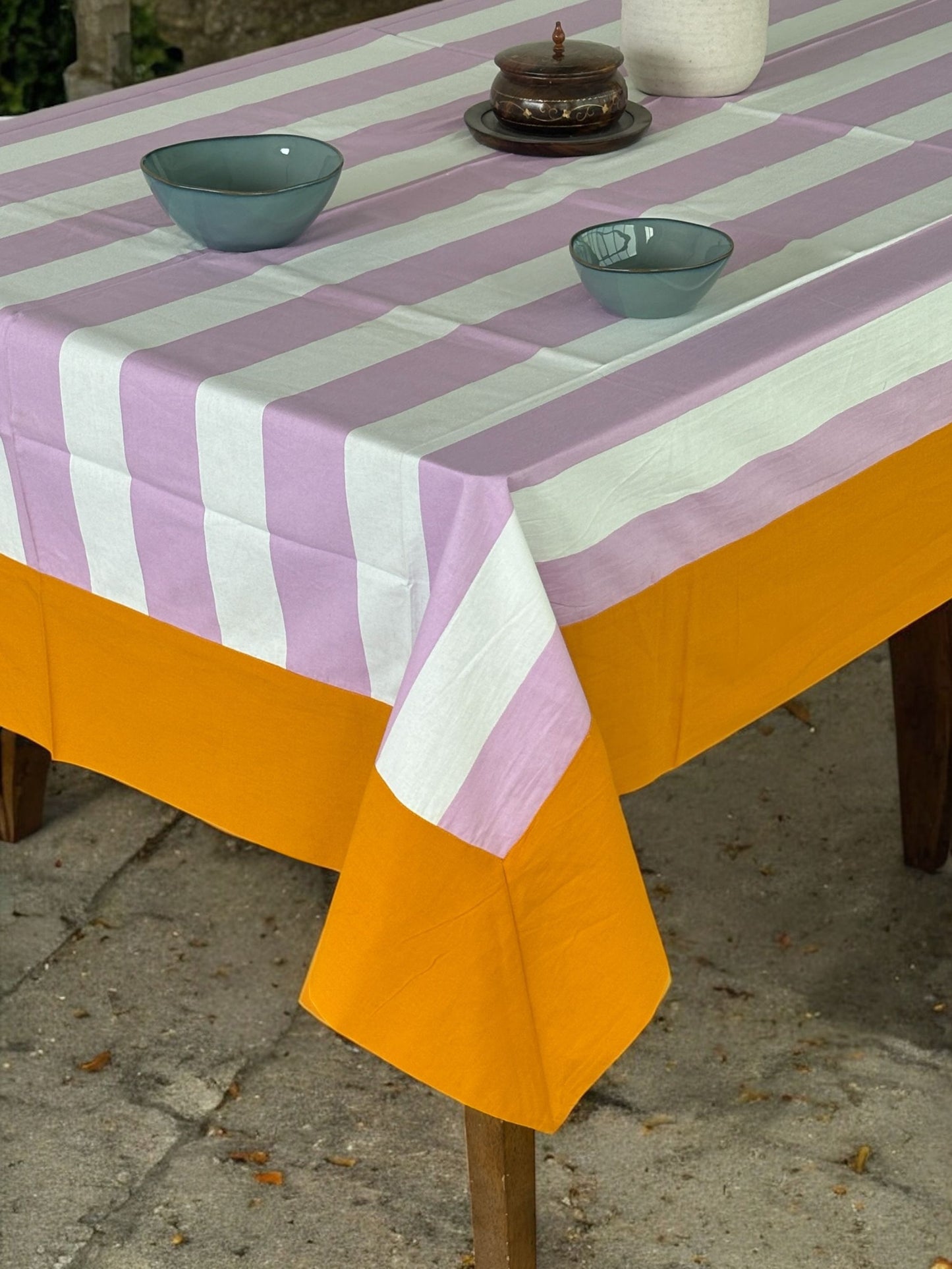 Striped Rectangular Tablecloth Peach & White Dining Table Cover for Home Decor