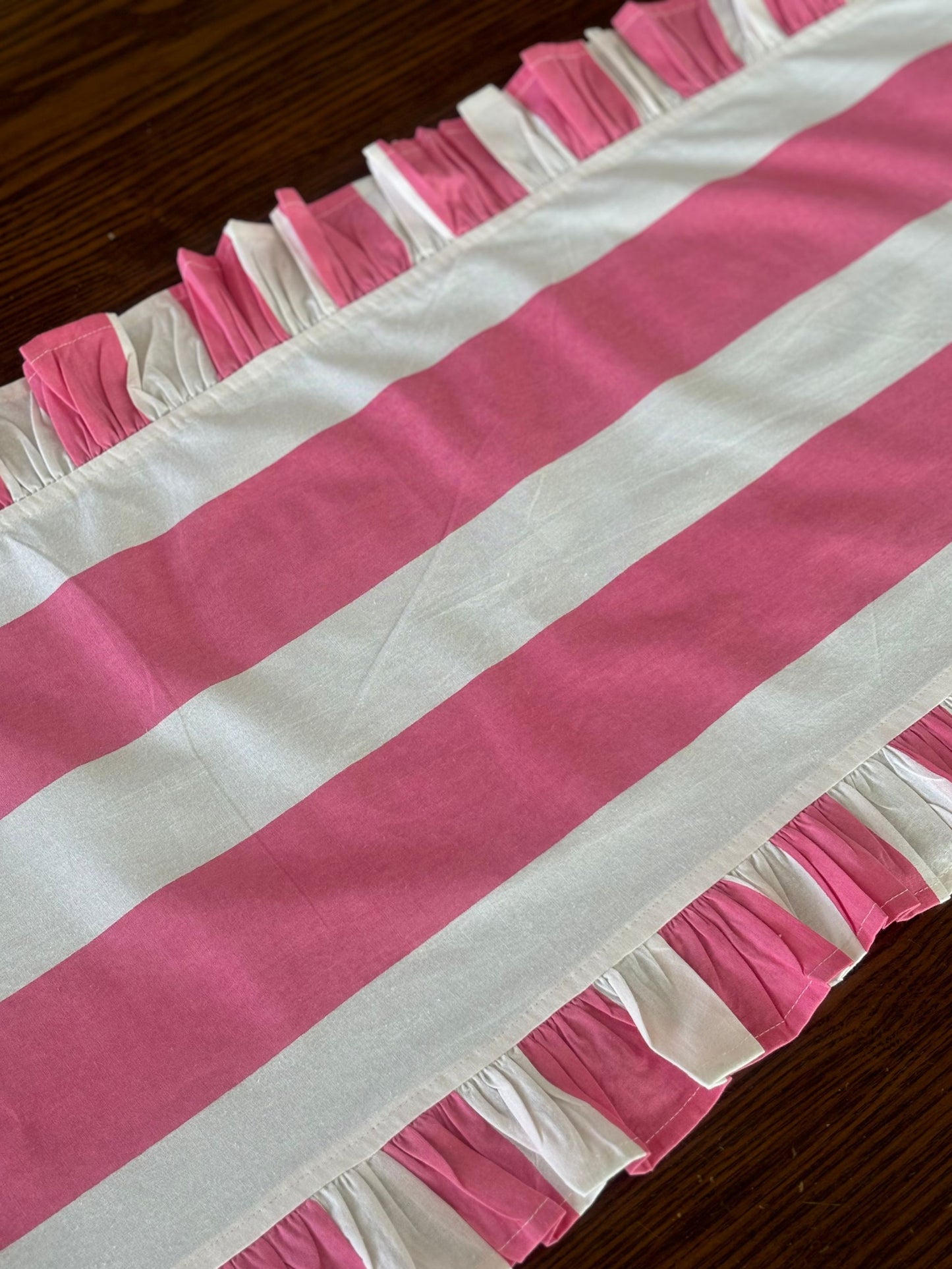 Pink Stripe Table Runner With Ruffles
