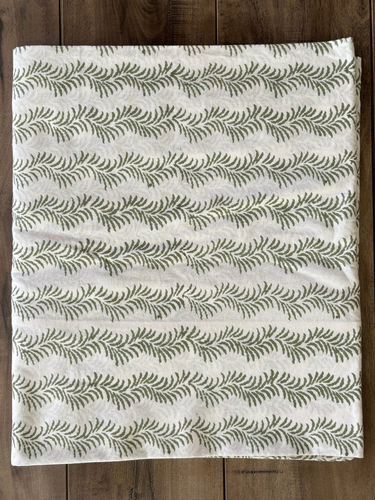 Cotton Block Print Tablecloth, Green, Handmade Vintage Tablecloth, Floral French Table Cover
