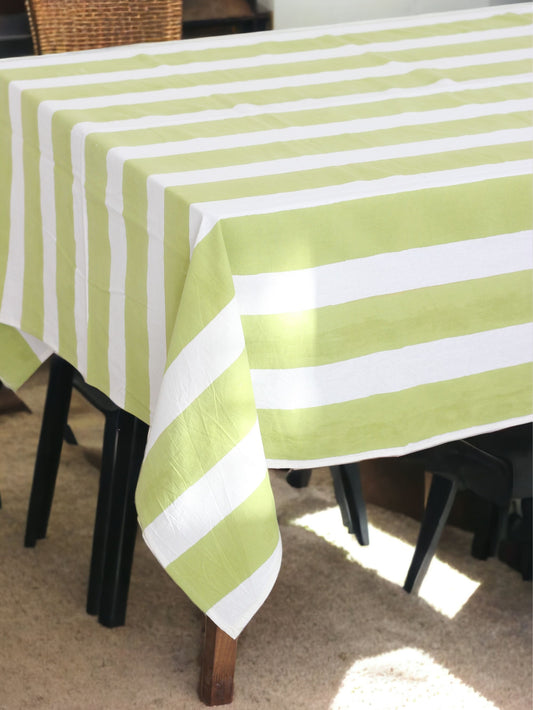 Green Striped Table cloth hand block printed cotton table cloth, handmade table cloth