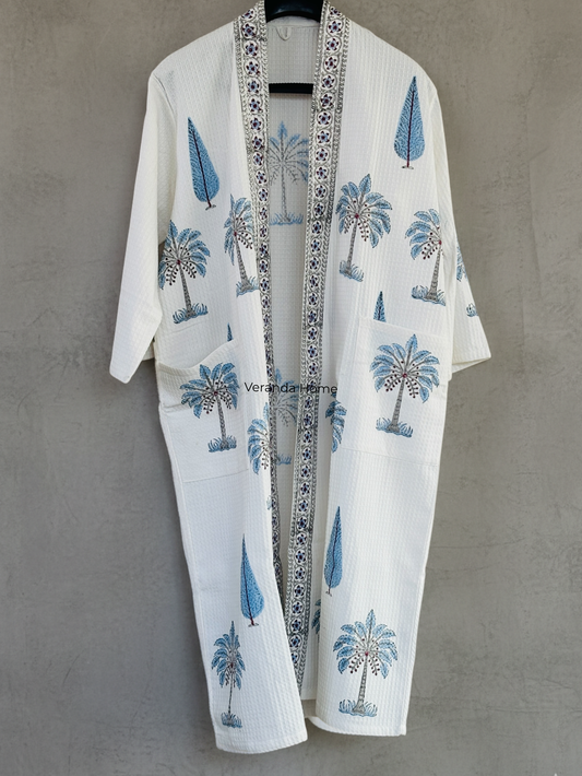Palm Floral Block Print waffle Bathrobe