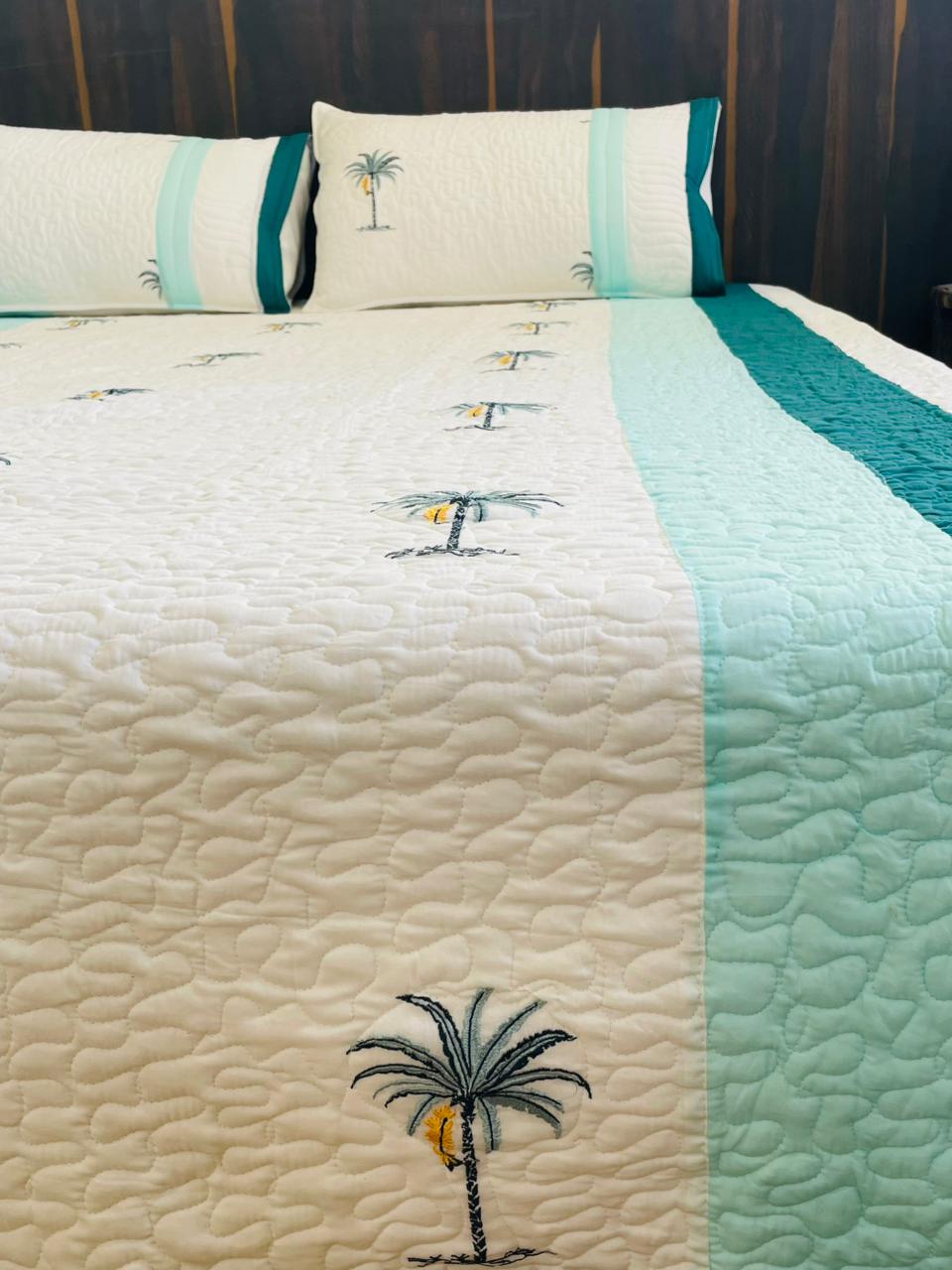 "Nariyal Ped Patti Embroidery Quilted Bedcover
