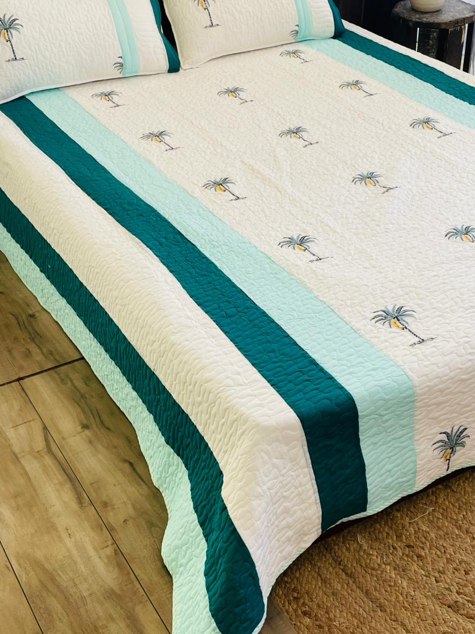 "Nariyal Ped Patti Embroidery Quilted Bedcover