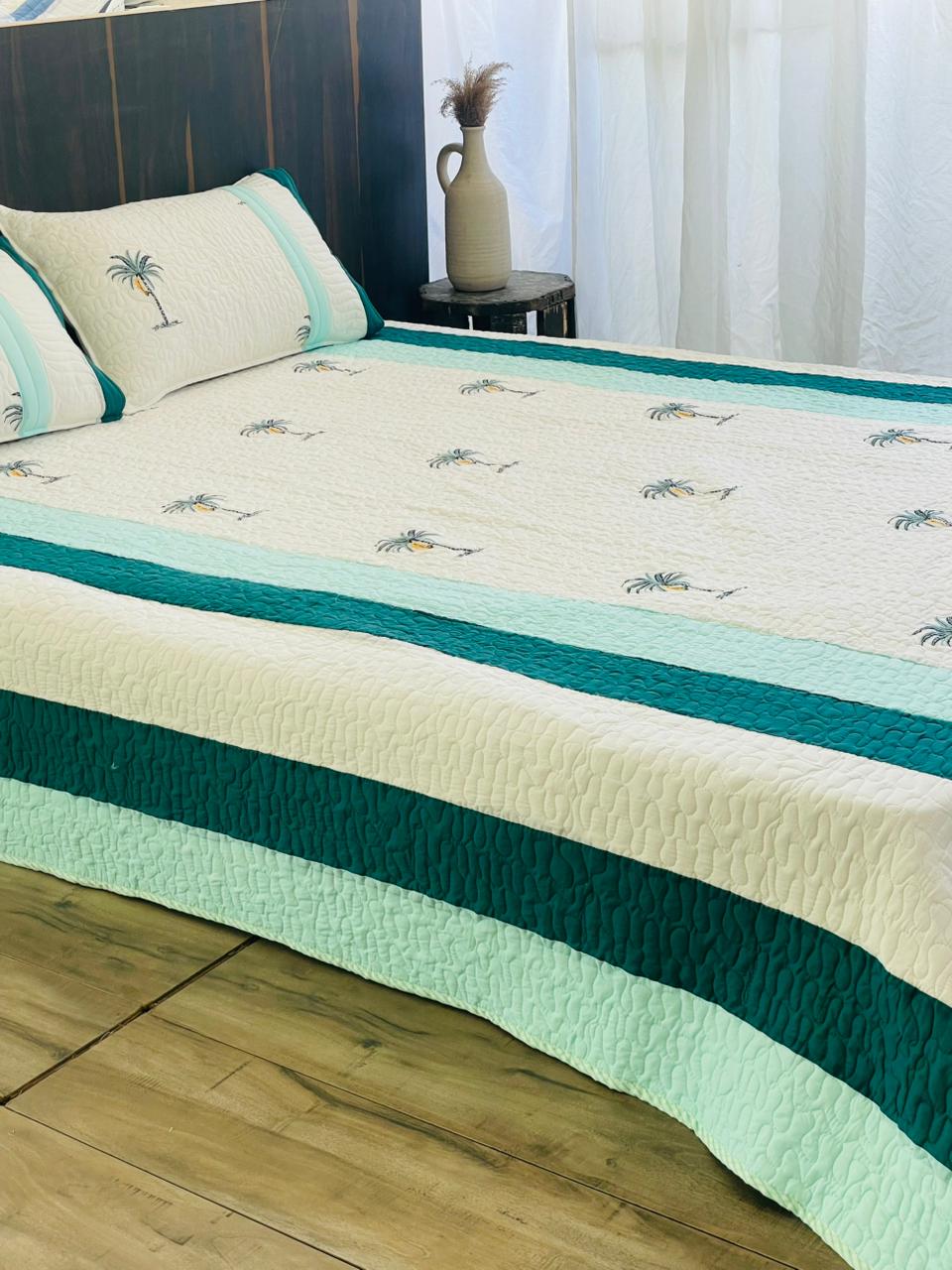 "Nariyal Ped Patti Embroidery Quilted Bedcover