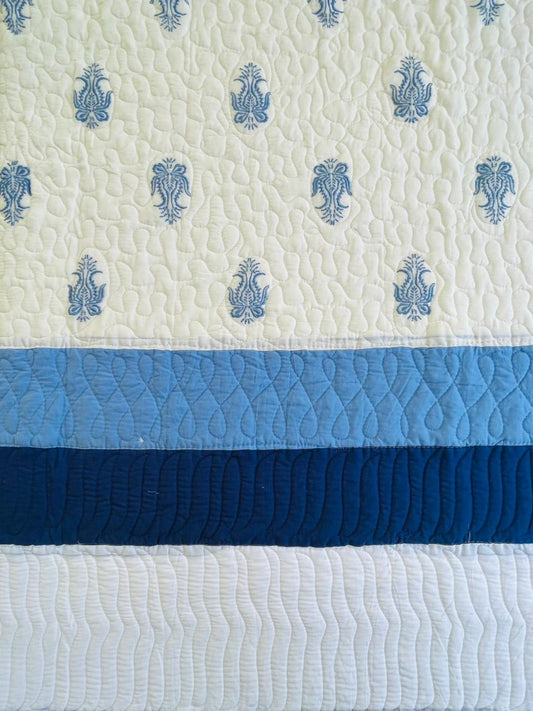"Neela Hathi Booti Embroidery Quilted Bedcover