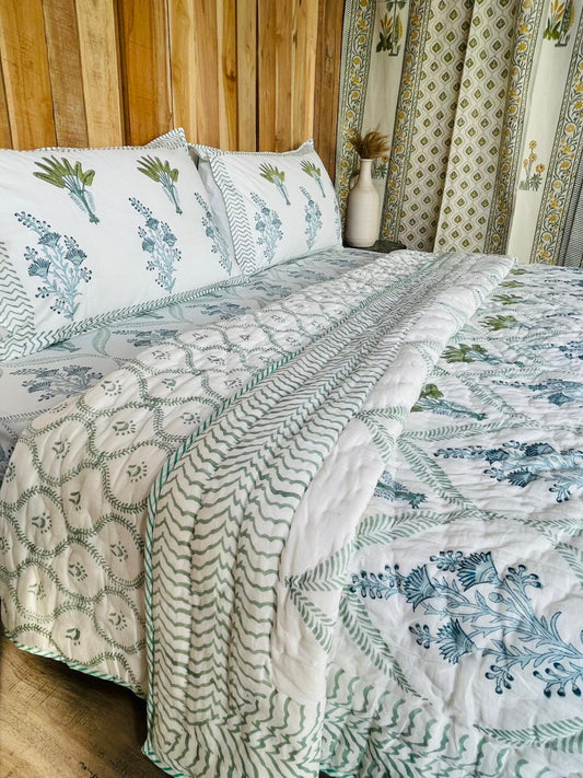 Block Print Botanical Quilt Set