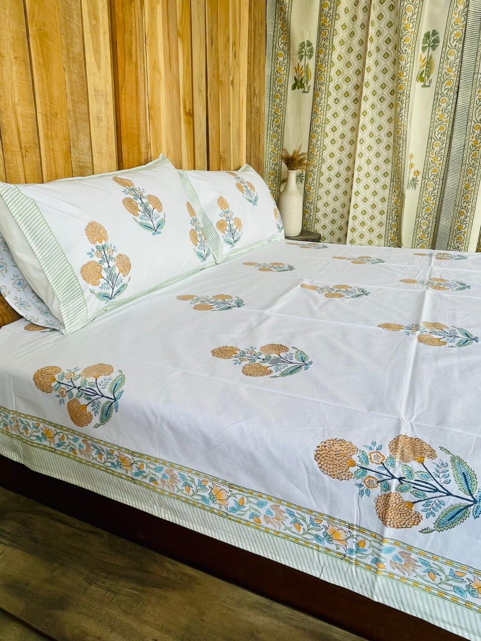 Hand-Block Marigold Bedsheet