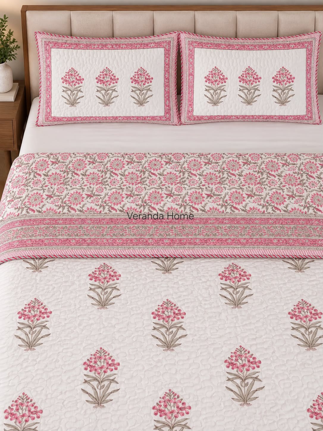 Nazakat Butta Reversible Block Printed Quilted Bedcover