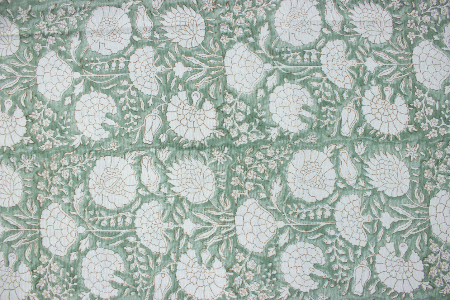 Green block print table cover