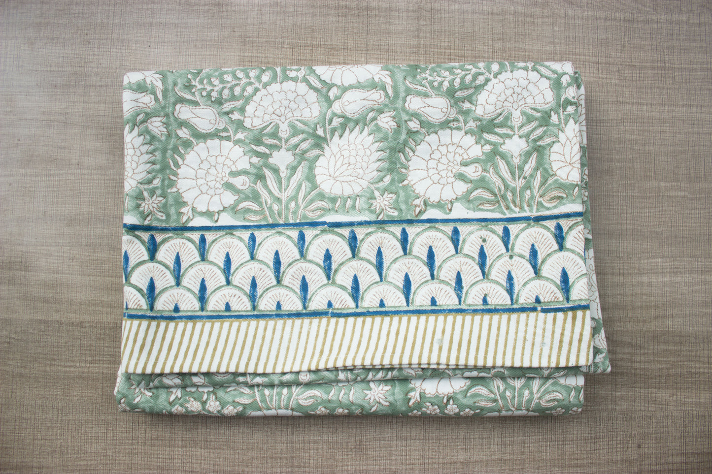 Green block print table cover