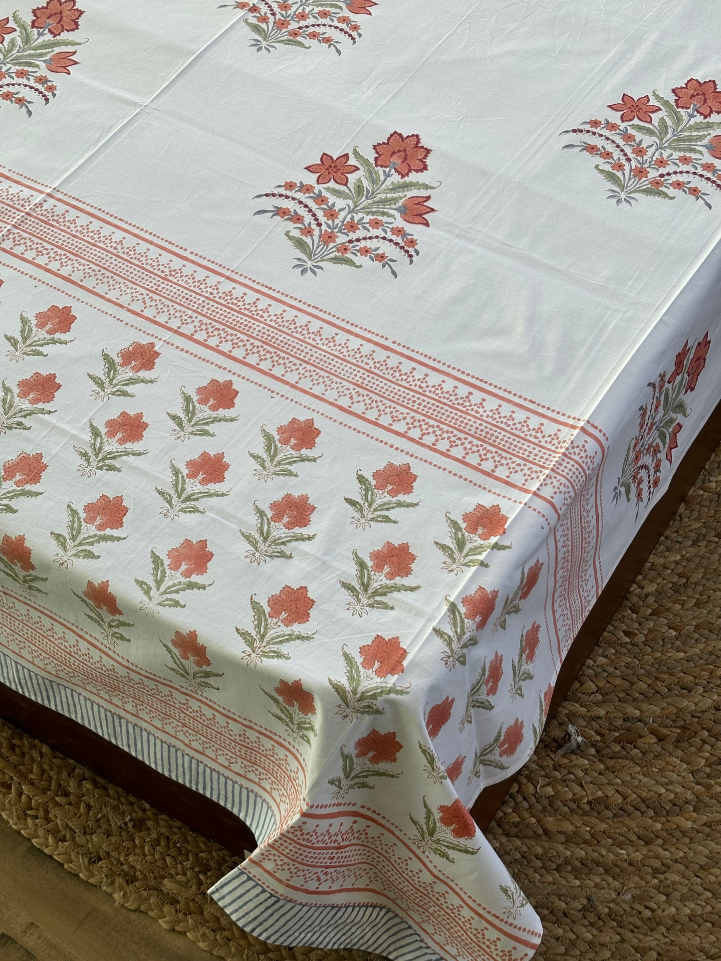 Red Floral Block Print Bedsheet