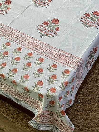 Red Floral Block Print Bedsheet