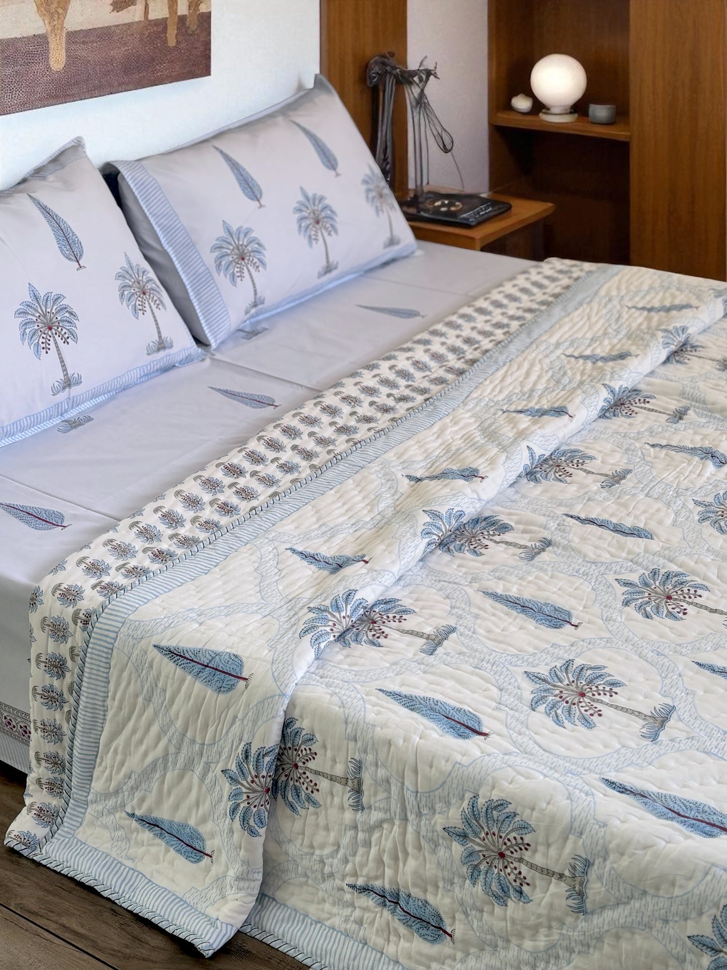 Palm Garden Block Printed Bedding Set