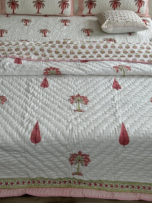 Palm Parasise Block Printed Bedding Set