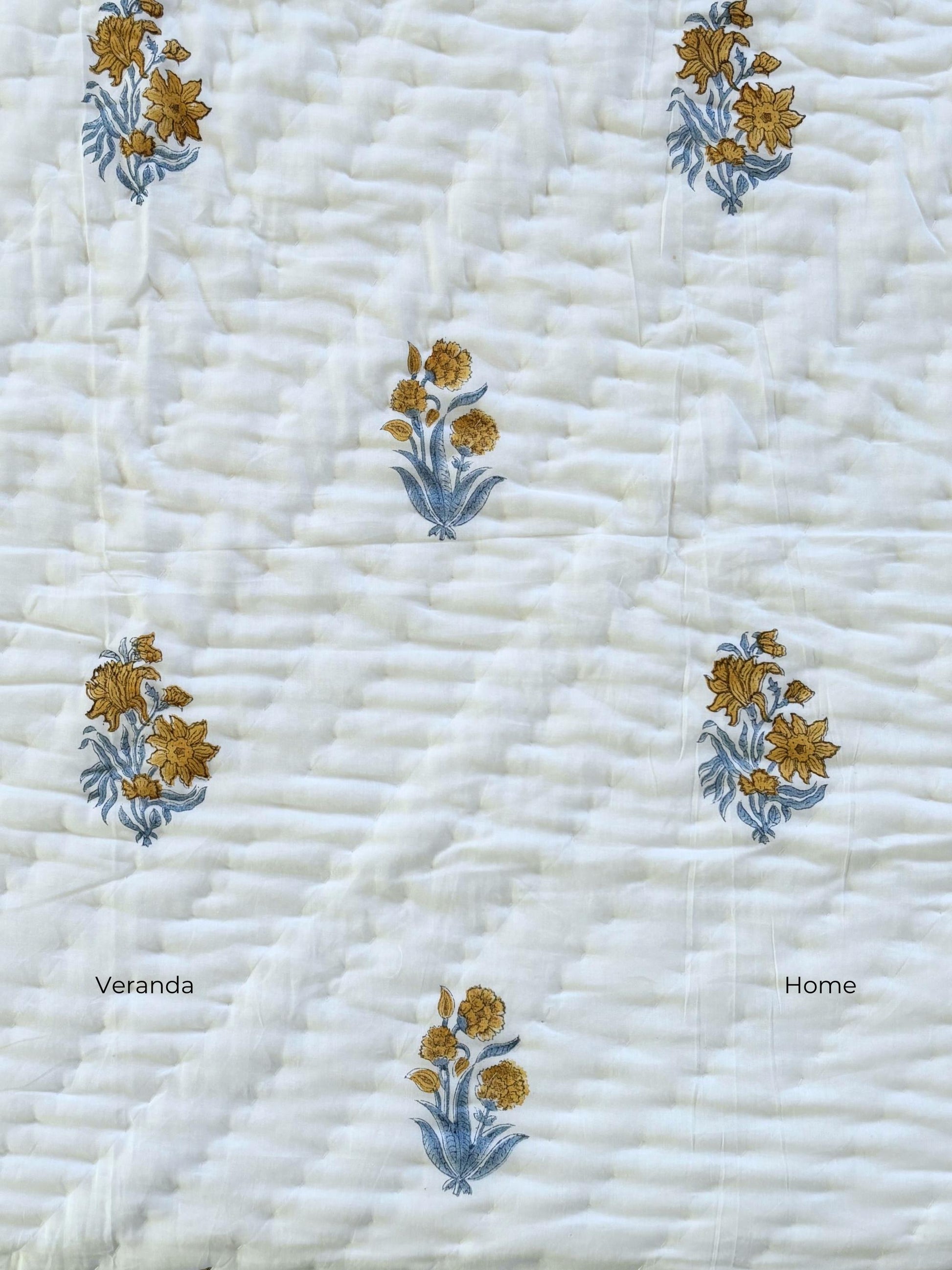 Blue block print quilt 